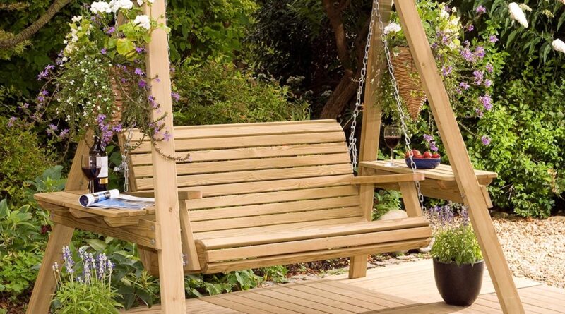 charming simple wooden garden swing